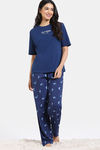 Zivame Avian Florals Woven Pyjama Set - Bellwether Blue — thumbnail 2